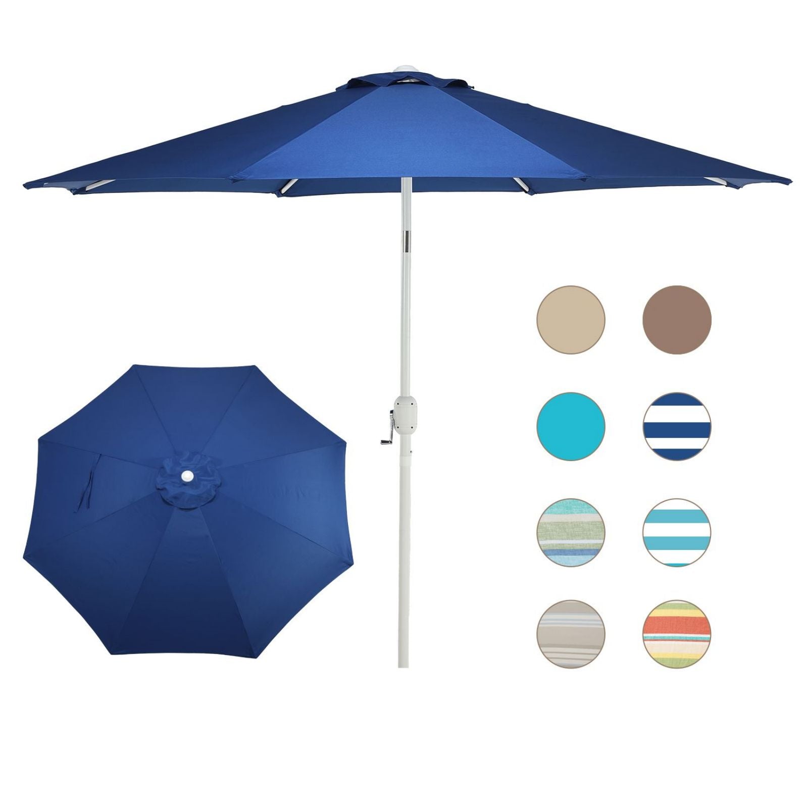 9FT Outdoor Patio Market Umbrella Aluminum Frame with Push Button Tilt Crank and 8 Steel Ribs, UV Protection  Aoodor  Dark Blue  
